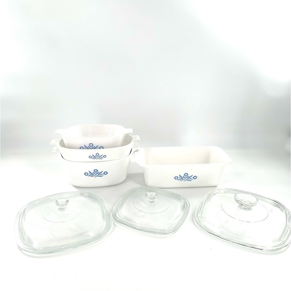 Vintage Corning Ware Blue Cornflower 4 pc set Casserole Baking Dishes with lids